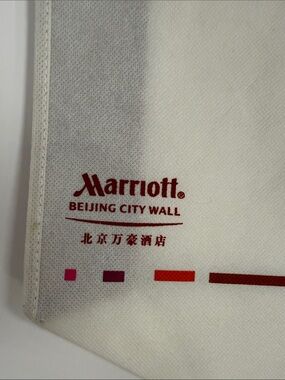 Beijing City Wall China Marriott Hotel White Tote Bag International Travel Logo